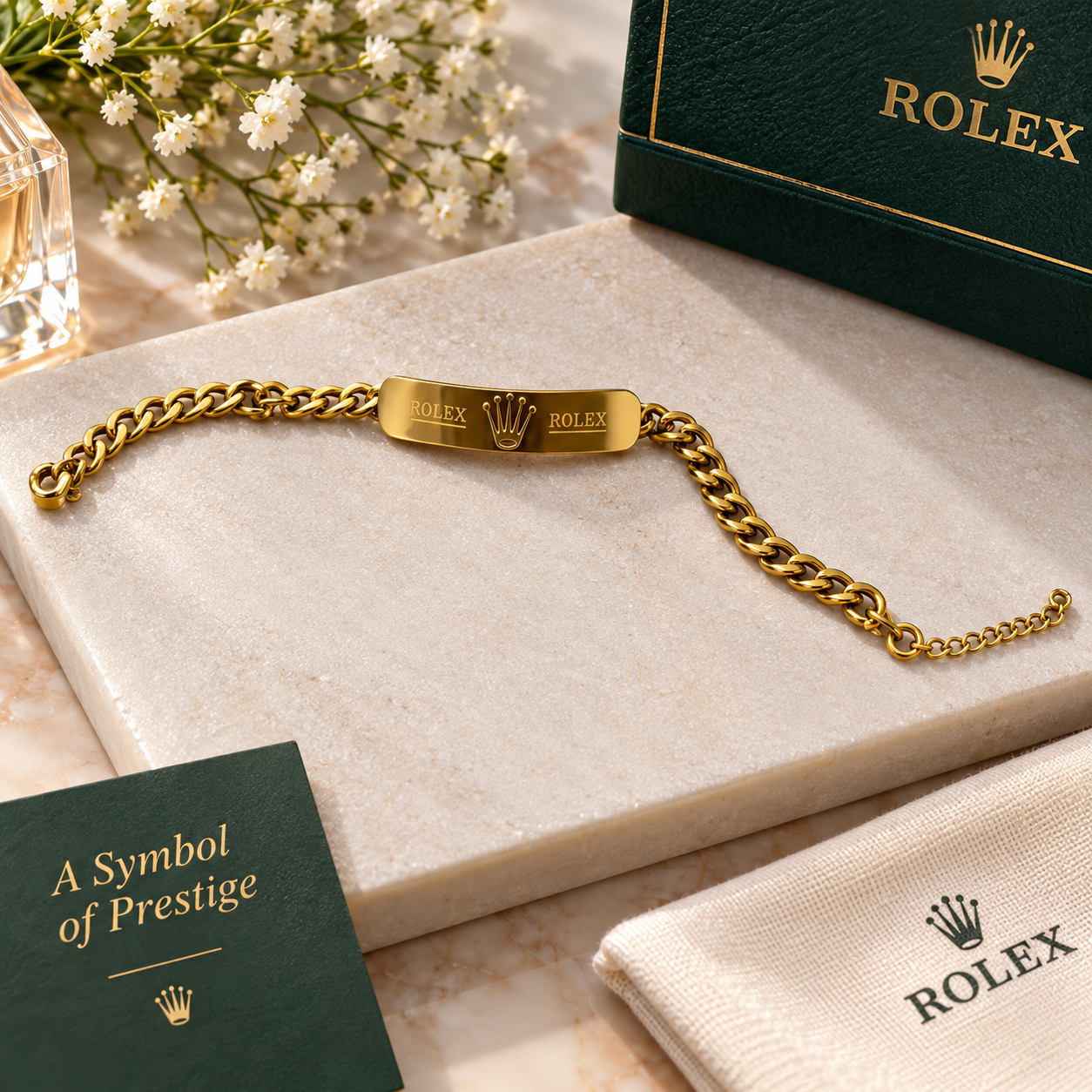Gold Chain Bracelet with Designer Style Plate - Image 3