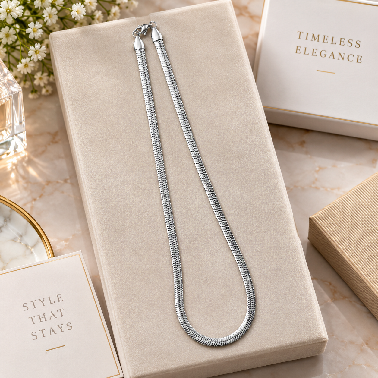 Silver Snake Chain Necklace – Minimalist Style