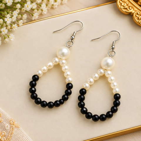 Black & White Beaded Drop Earrings