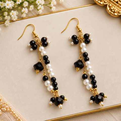 Black & White Beaded Drop Earrings