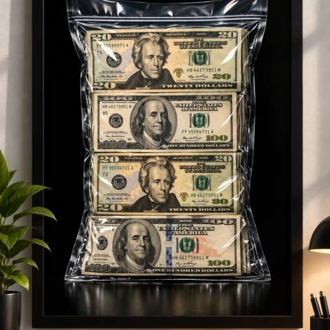 Money in Bag Framed Wall Art