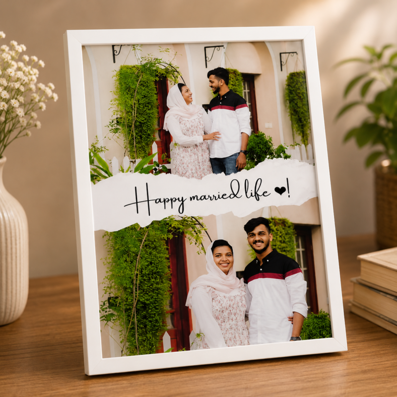 Personalized Happy Married Life Photo Frame – Custom Couple Gift