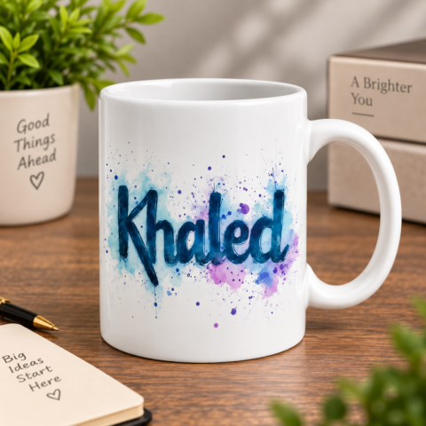Khaled Artistic Name Design – Blue Calligraphy Name Art
