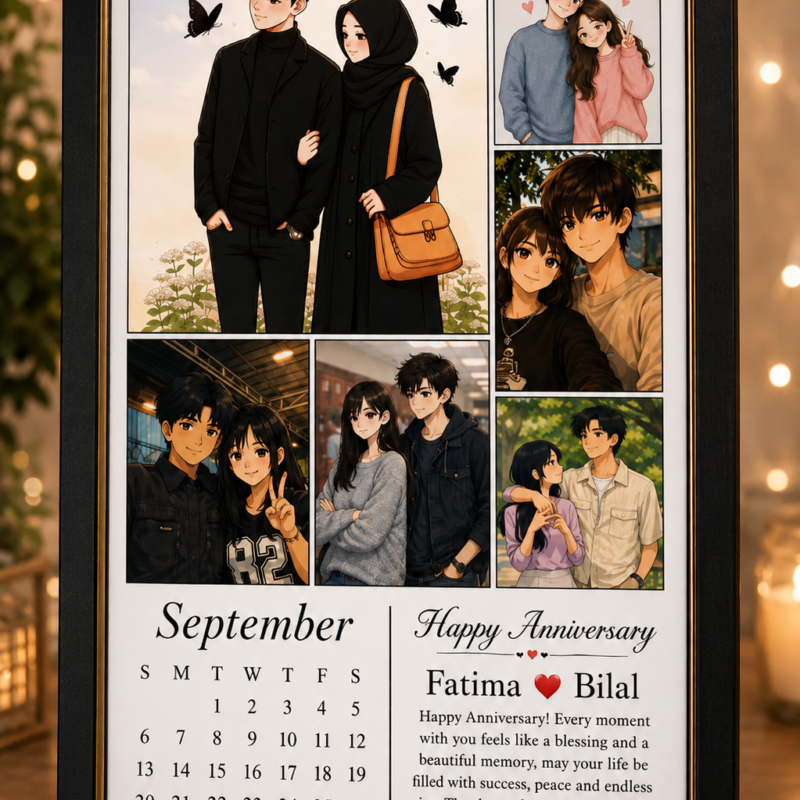 Personalized Anime Anniversary Calendar Photo Frame – Custom Couple Gift