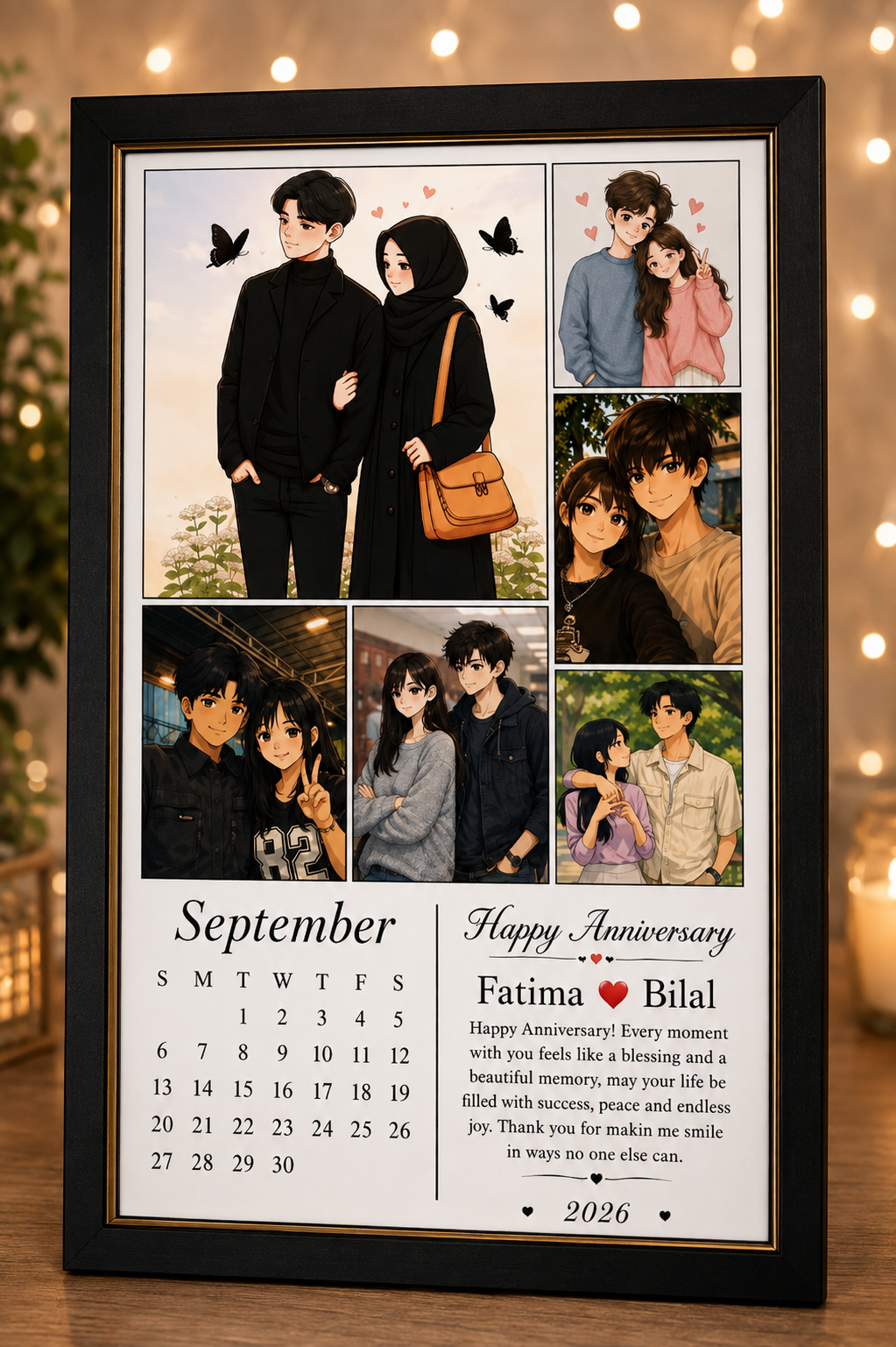 Personalized Anime Anniversary Calendar Photo Frame – Custom Couple Gift
