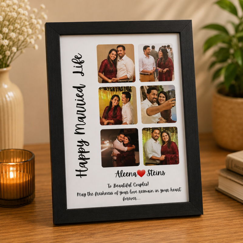Personalized Happy Married Life Collage Frame – Custom Couple Gift