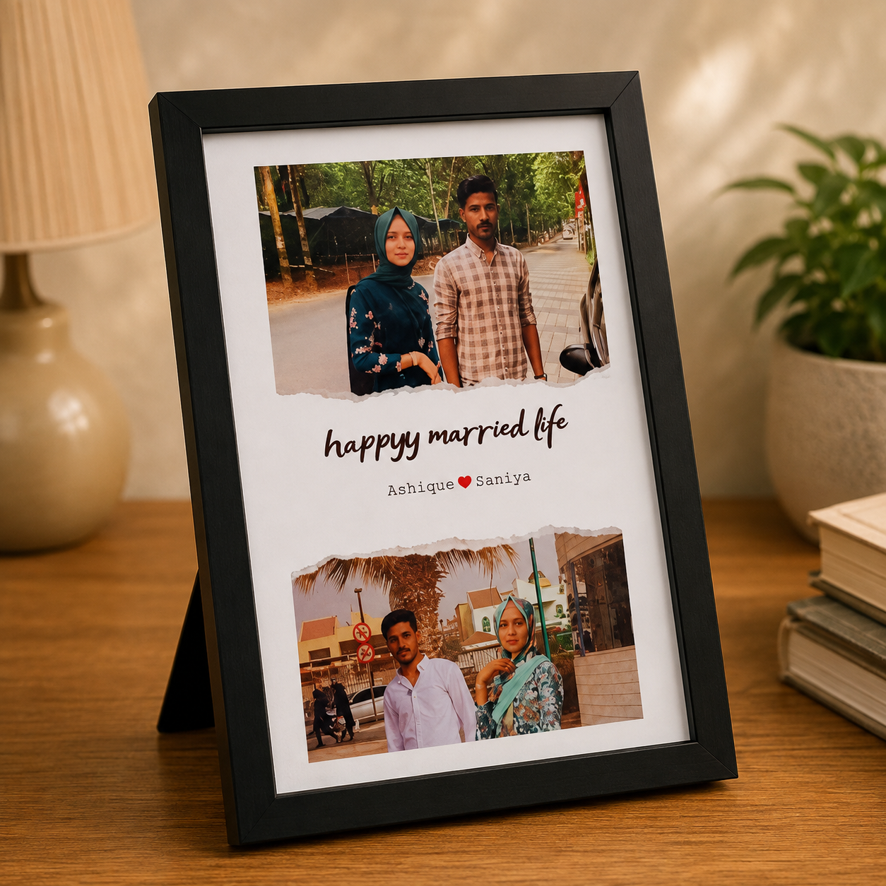 Personalized Happy Married Life Photo Frame – Custom Couple Gift
