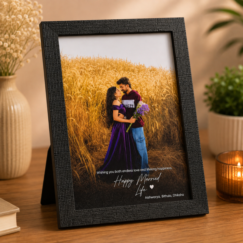 Personalized Happy Married Life Photo Frame – Romantic Couple Gift