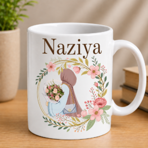 Personalized Naziva Name Mug – Floral Hijab Girl Design