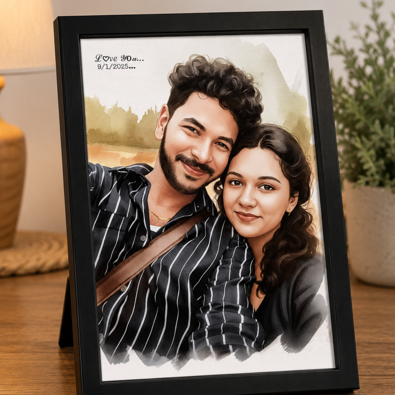 Personalized Watercolor Couple Portrait Frame – Custom Romantic Gift
