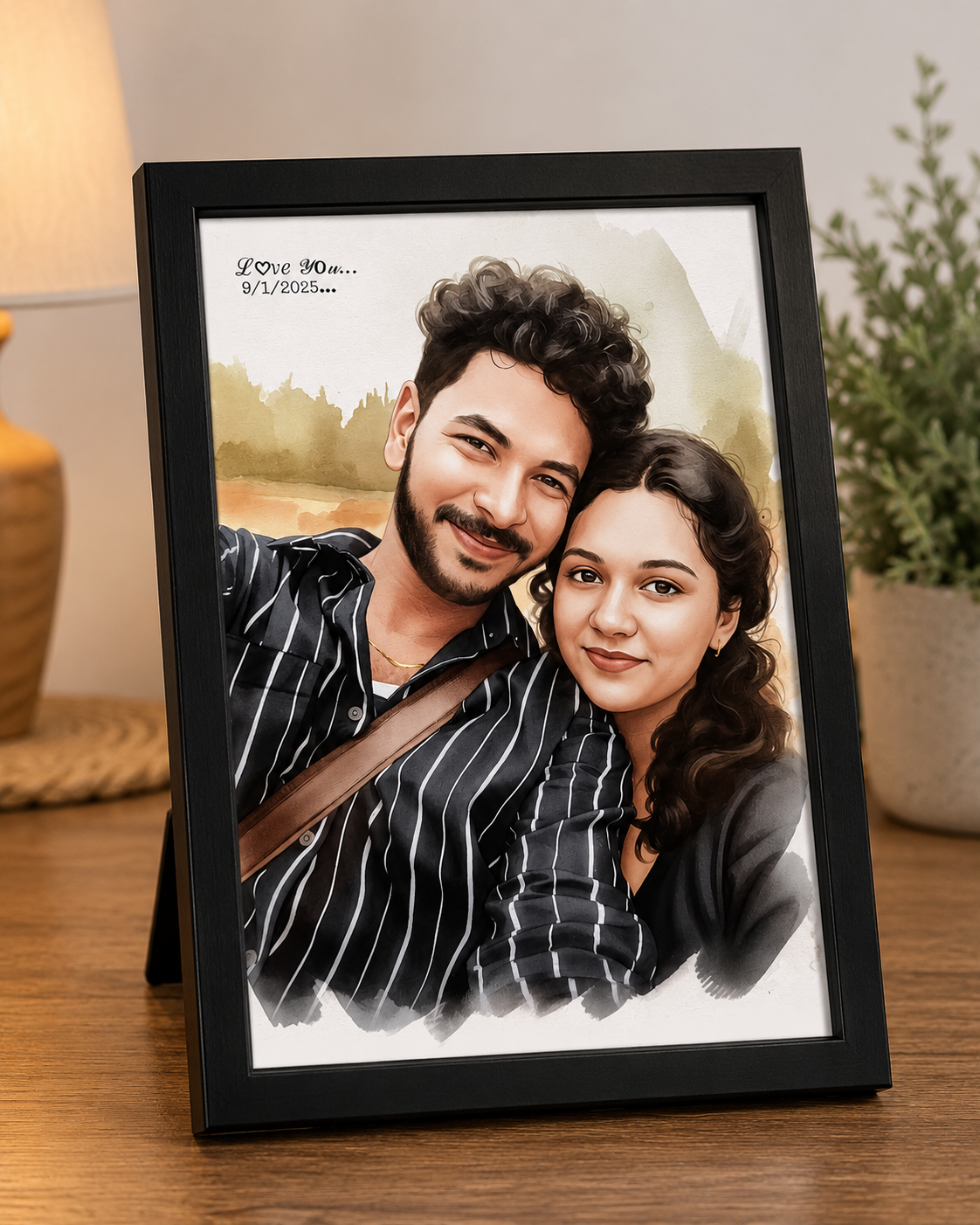 Personalized Watercolor Couple Portrait Frame – Custom Romantic Gift