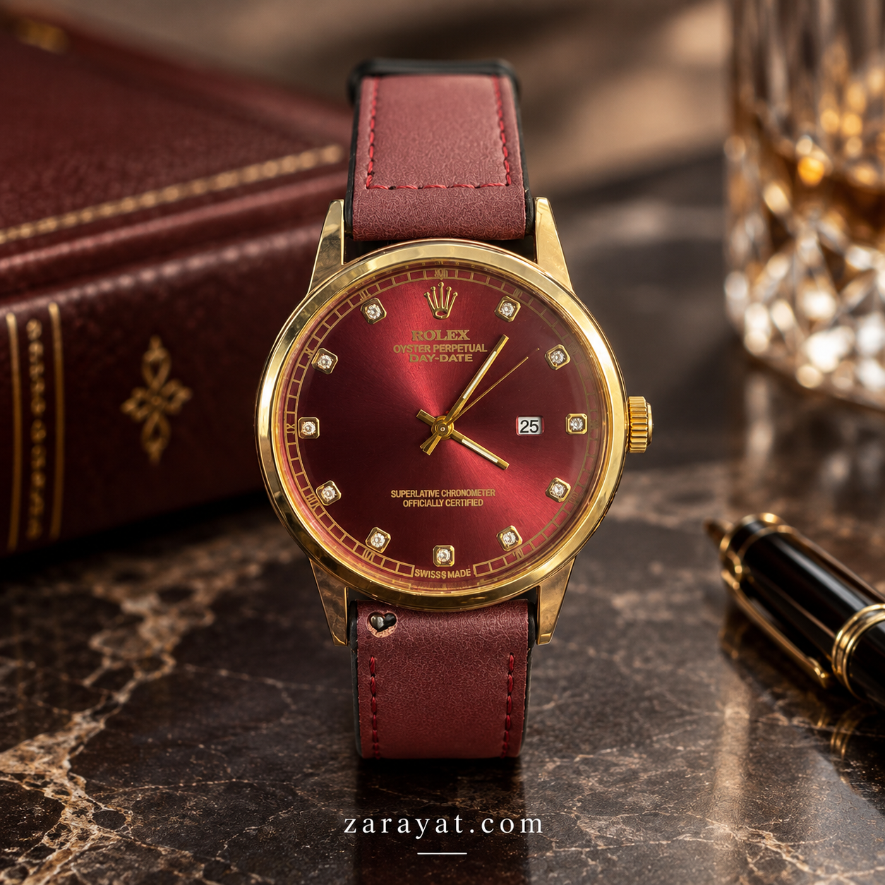 Day-Date Leather Strap Watch for Men – Luxury Dress Watch