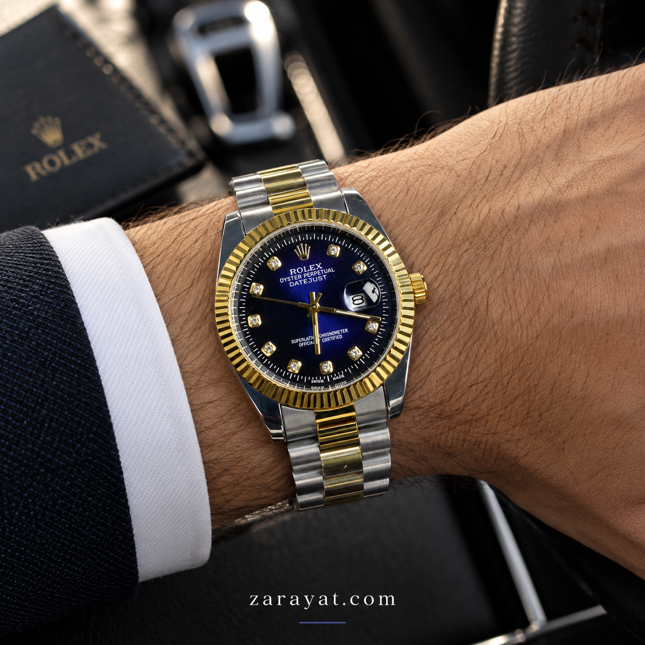 Rolex Style Two Tone Gold Silver Red Dial Watch for Men - Image 3