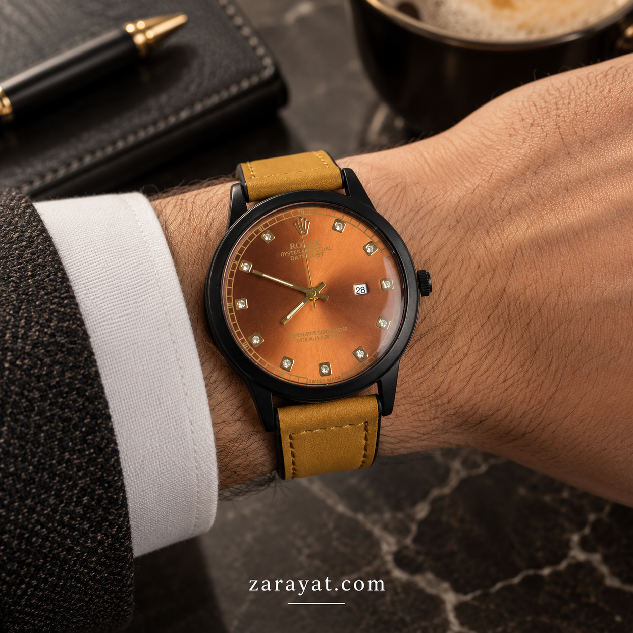 Day-Date Leather Strap Watch for Men – Luxury Dress Watch - Image 5