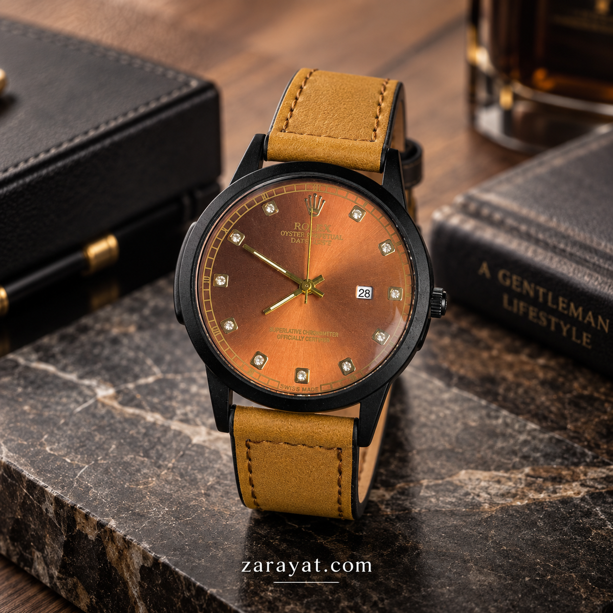 Day-Date Leather Strap Watch for Men – Luxury Dress Watch - Image 6