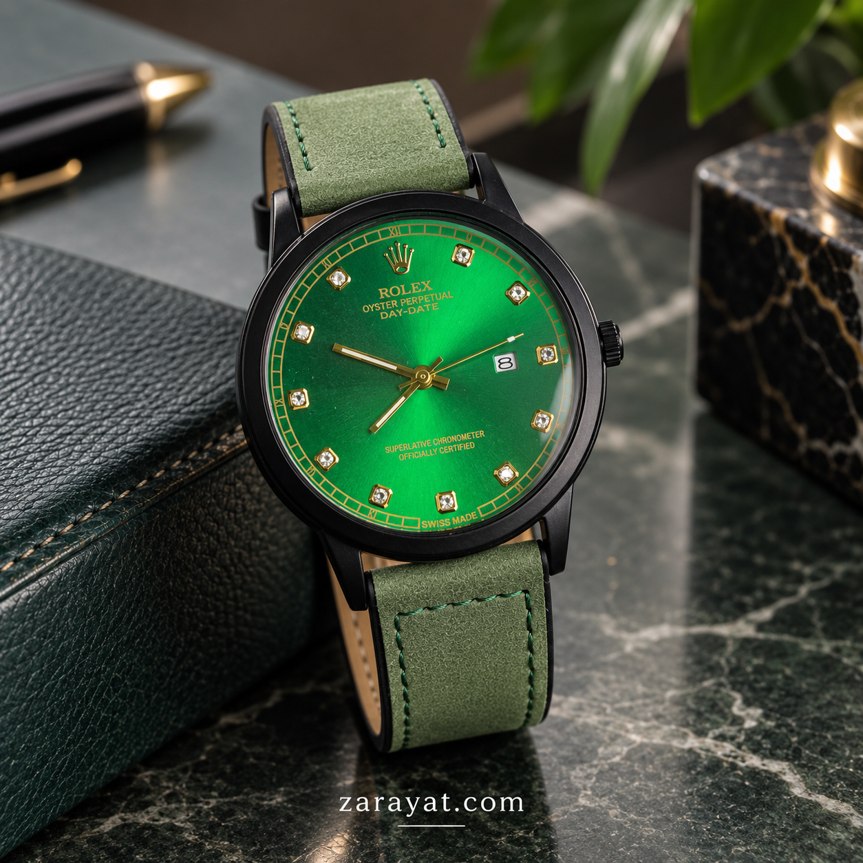 Day-Date Leather Strap Watch for Men – Luxury Dress Watch - Image 4