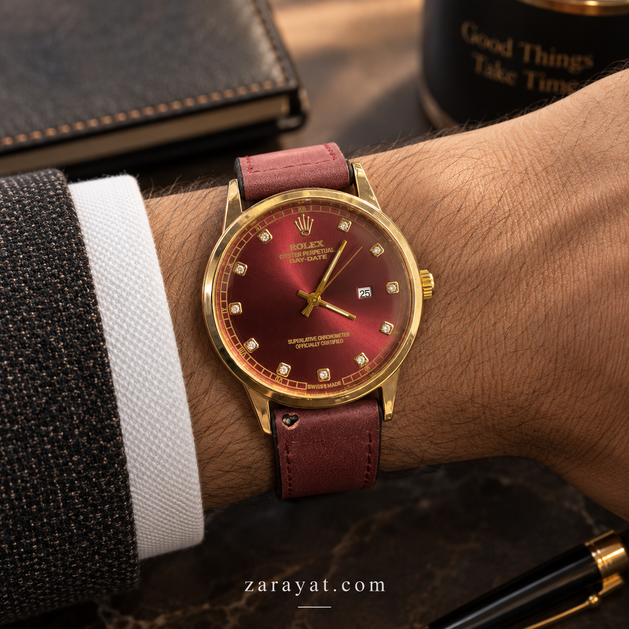 Day-Date Leather Strap Watch for Men – Luxury Dress Watch - Image 2
