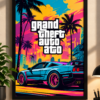 Grand Theft Auto Retro Synthwave Framed Wall Art Poster