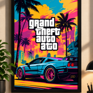Grand Theft Auto Retro Synthwave Framed Wall Art Poster