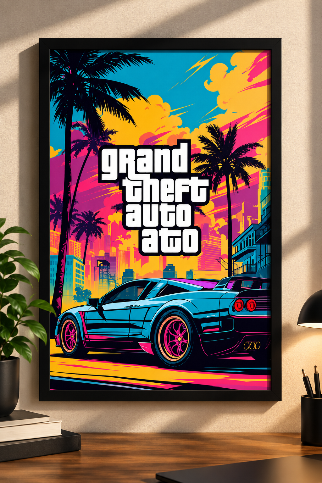 Grand Theft Auto Retro Synthwave Framed Wall Art Poster