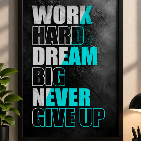 Work Hard Dream Big Motivational Framed Wall Art Poster