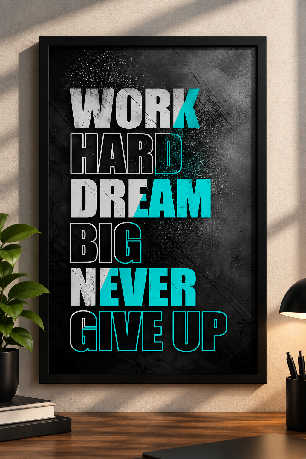 Work Hard Dream Big Motivational Framed Wall Art Poster