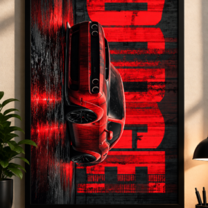 Dodge Muscle Car Red and Black Framed Wall Art Poster