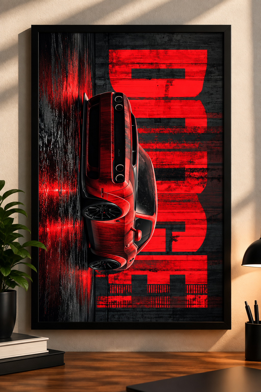 Dodge Muscle Car Red and Black Framed Wall Art Poster