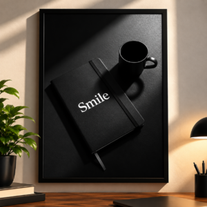 Smile Minimalist Black and White Framed Wall Art Poster