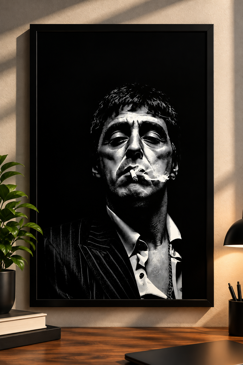 Scarface Tony Montana Black and White Framed Wall Art Poster
