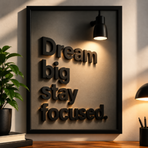 Dream Big Stay Focused 3D Typography Framed Wall Art Poster