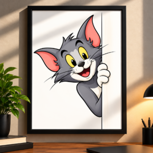 Cute Peeking Cartoon Cat Framed Wall Art Poster