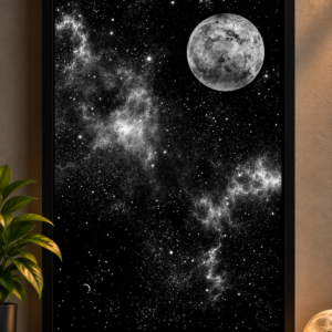 Framed Night Sky and Moon Wall Art Poster