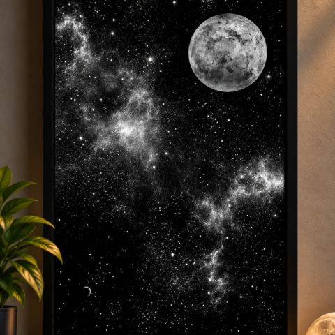 Framed Night Sky and Moon Wall Art Poster