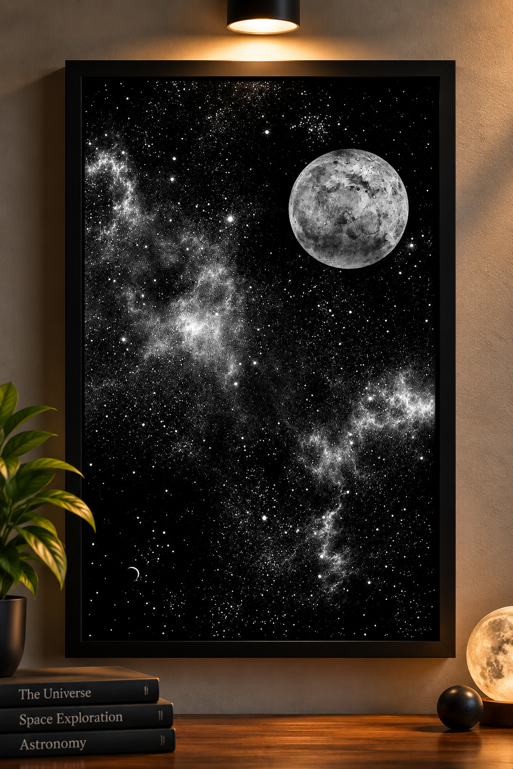 Framed Night Sky and Moon Wall Art Poster